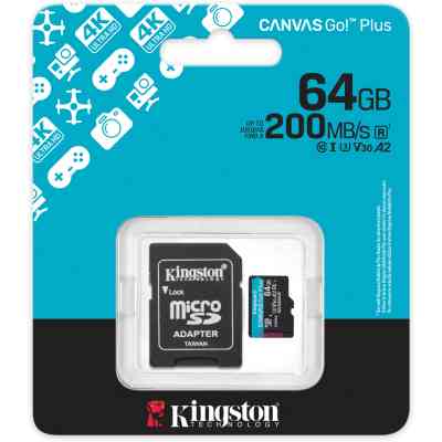 Карта памяти Kingston 64GB microSDXC сlass 10 UHS-I U3 V30 A2 Canvas Go Plus G4 (SDCG4/64GB) Винница