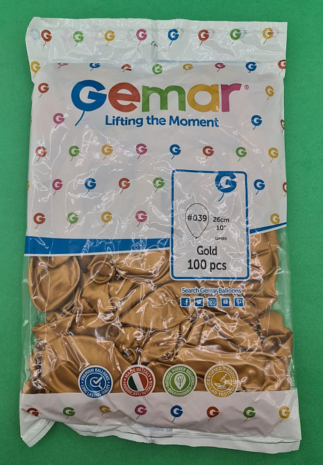 Повітряні кулі металік золото 10" (25 см) Gemar 100 шт (1 пач.) Харків - фото 1