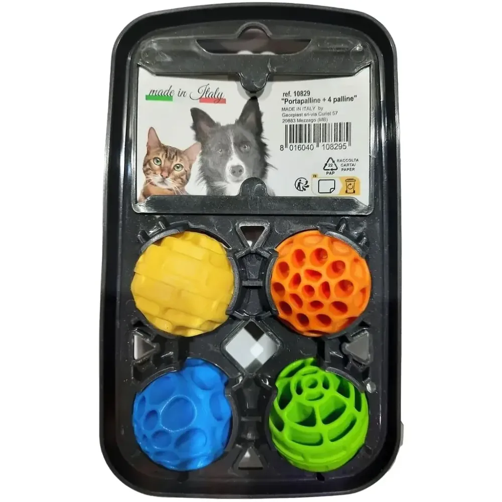 Набір пластикових м'ячів Georplast з тримачем для собак і котів Nebula (4 м'ячі) 18х11х4 см Вінниця - фото 1