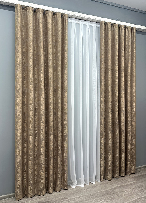 Комплект готовых штор VR-Textil Жаккард Sultan YL № 1207ш Капучино 150х270 см 2 шт (33-0042) Киев - изображение 4