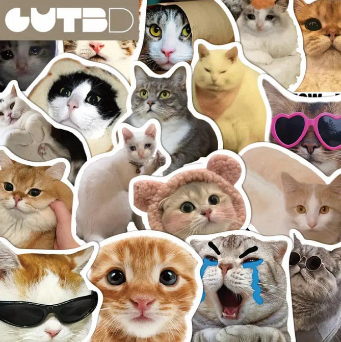 Наклейки стікери коти. Водонепроникні вінілові естетичні наклейки з котами для пляшки води, комп'юте Київ - фото 4