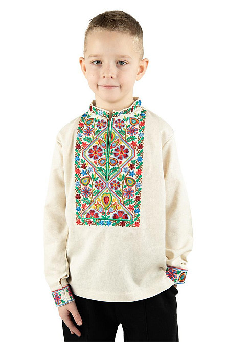 Вишиванка для хлопчиків із довгим рукавом лляна, натуральна, топ 158 Київ - фото 1