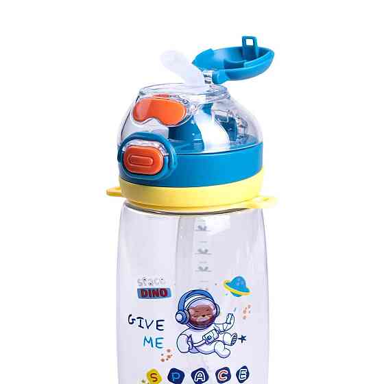 Пляшка для води дитяча 550 мл з ремінцем і трубочкою для спорту та школи 20 см Синя HP-14-45BL Київ
