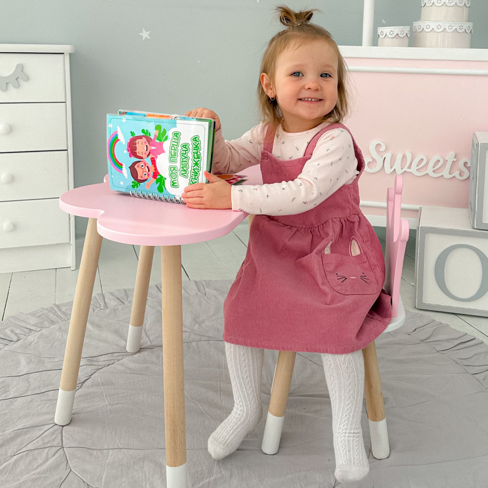 Функціональний дитячий комплект дерев'яний столик з ящиком та ергономічний стільчик Стіл хмарка та стілець дитячий корона Київ - фото 9