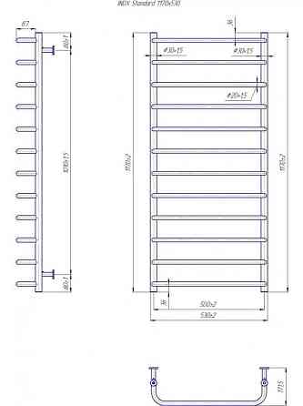 Водяной полотенцесушитель Mario INOX Стандарт 1170х530/500 Киев