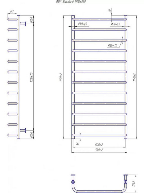 Водяной полотенцесушитель Mario INOX Стандарт 1170х530/500 Киев - изображение 4