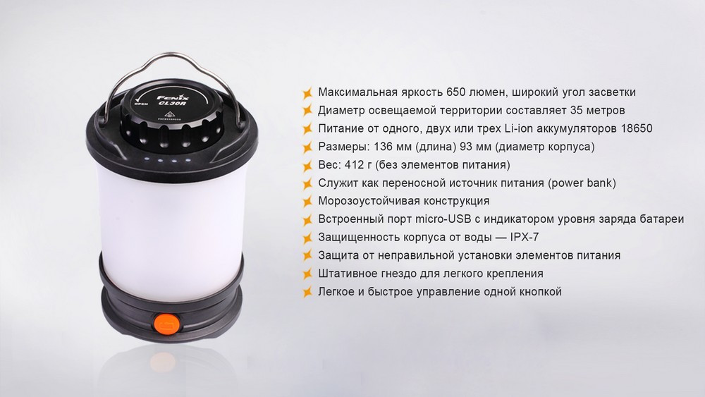 Кемпинговый фонарь Fenix CL30R с функцией Powerbank (Черный) Винница - изображение 6