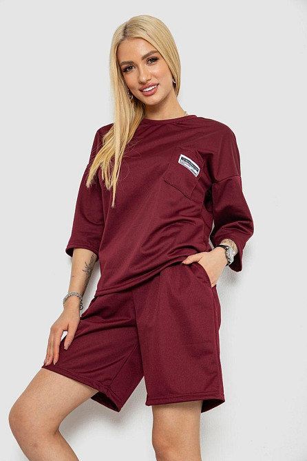 Костюм жіночий однотонний з аплікацією, на резинці, тягнучий, зручний, легкий, Бордовий, M Лубни - фото 8