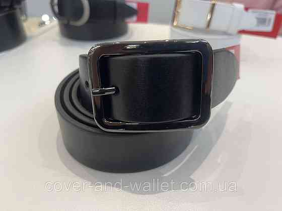 Черный женский брючный ремень из итальянской кожи с прямоугольной пряжкой 35 мм PS Leather Киев