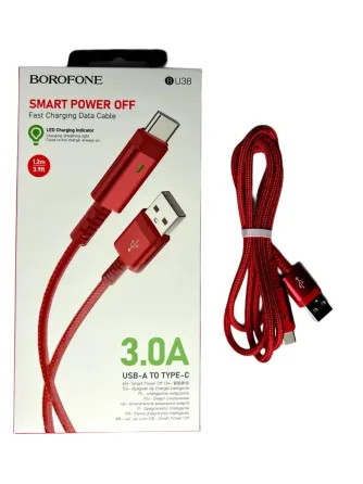 Кабель USB - Type-C 1.2 м, 3 А, з LED індикатором, розумне вимкнення, нейлонове обплетення, Borofone Київ