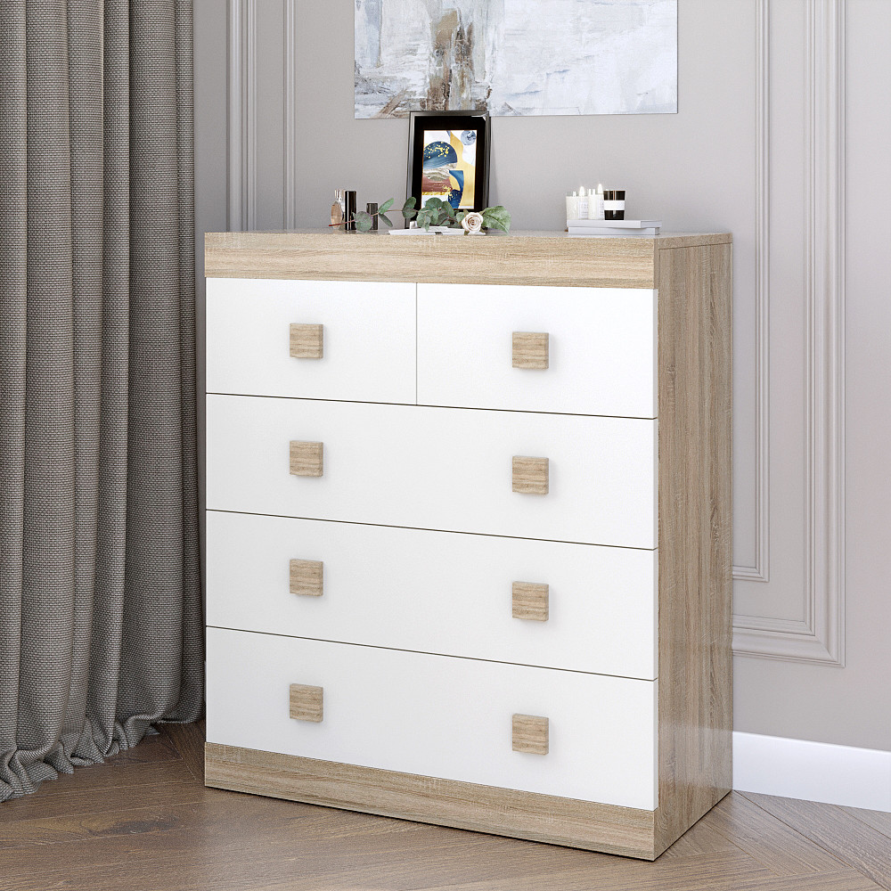 Комод для речей Еверест на 5 ящиків Соната-3 80х38х94 дуб сонома + білий (DTM-2031) Львів - фото 1