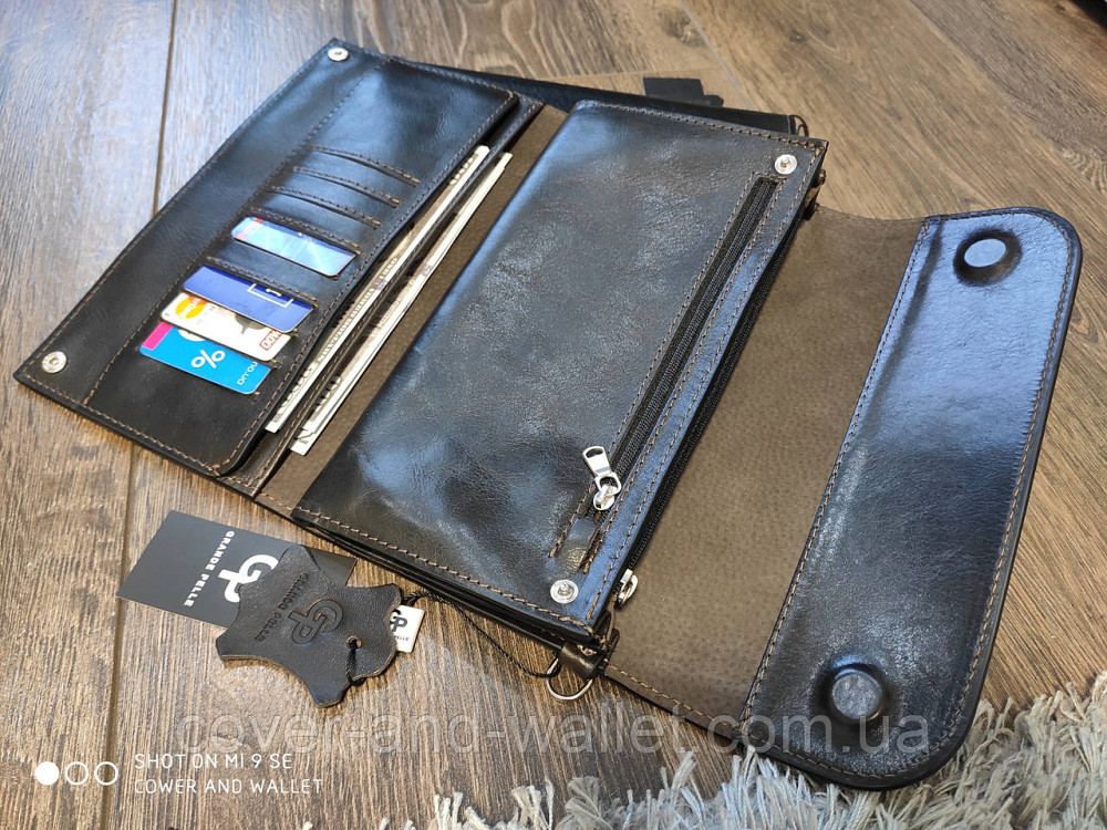 Коричневий чоловічий клатч із гладкої шкіри на магнітній фіксації Grande Pelle Practico Київ - фото 5