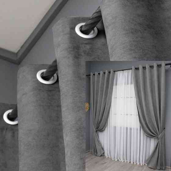 Комплект штор на люверсах VR-Textil Мікровелюр Petek № 1485ш 150х270 см 2 шт Сірий (37-0214) Київ