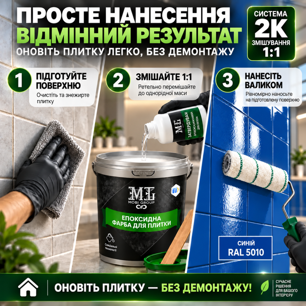 Епоксидна фарба MG для реставрації керамічних плиткових поверхонь та мозаїки, глянцева, без запаху, Синя RAL 5010, 4.5 кг Харків - фото 7