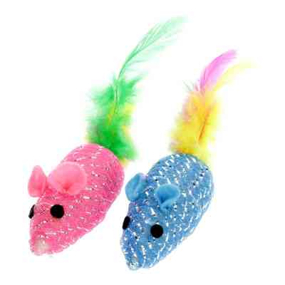 Игрушка для кошек Hippie Pet Мышки с перьями полиэстер разноцветные 7.5 см 2 шт (HIPCT18094) Винница