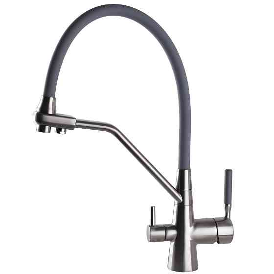 Змішувач для кухні під осмос Globus Lux GLLR-0800-08-02 гофрований  на гайці латунь,Сталь-Сірий Луцк