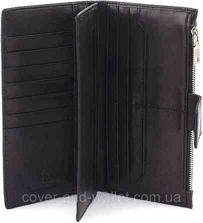 Чорний шкіряний гаманець купюрник з хлястиком на магніті на багато карток Marco Coverna Київ