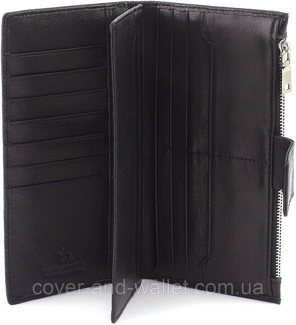 Чорний шкіряний гаманець купюрник з хлястиком на магніті на багато карток Marco Coverna Київ - фото 5