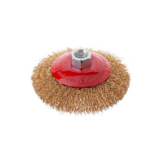 Щітка конусна, 100 мм, M14, кручений дріт покритий латунню, для КШМ, 12500 об/хв INTERTOOL BT-5101 Київ
