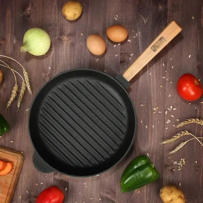 Сковорода Brizoll Optima чавунна Гриль з ручкою 240х40 мм (O2440G-P) Винница