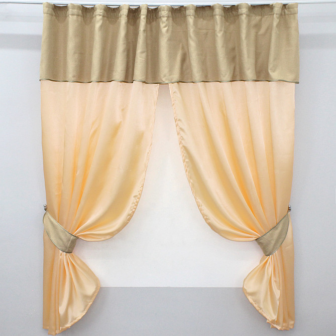 Кухонные шторы VR-Textil № 073к с ламбрекеном и подхватами персиковый с бежевым 265х170 см (52-0188) Киев - изображение 1