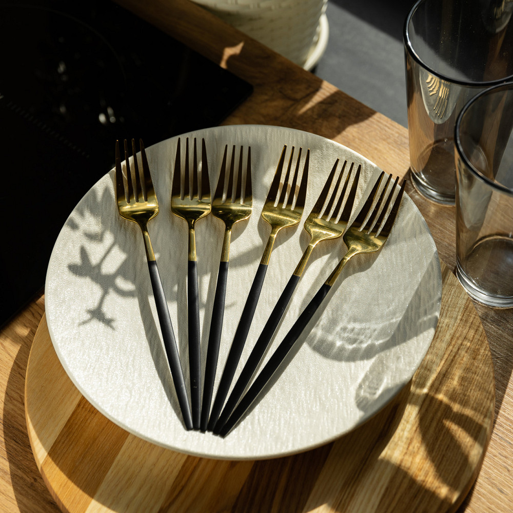 Yiwu Набір столових виделок 6 штук виделка столова з нержавіючої сталі 21.5 см Чорний із золото Киев - изображение 4