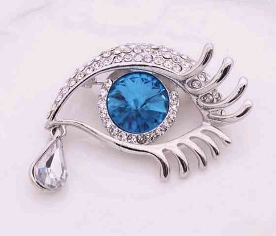 Брошка "Око" Сріблястий з блакитним камінчиком (0635) Сміла