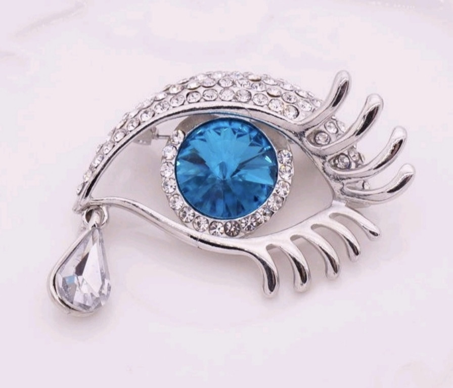 Брошка "Око" Сріблястий з блакитним камінчиком (0635) Сміла - фото 1