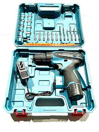 Дриль-шурупокрут акум Li-Ion, 12 В, 1 акум 1,3 А·год, швидкозараж патрон 0.8-10 мм. (під китайську вилку) (у кейсі з набором Мукачево