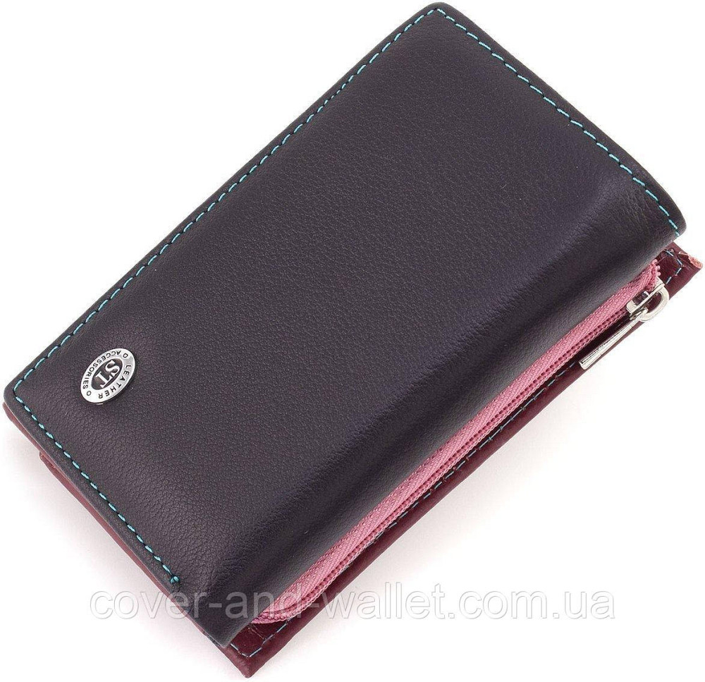 Небольшой женский кошелек картхолдер черного цвета с монетницей  ST Leather Киев - изображение 2