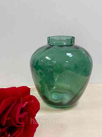Ваза скляна 16*16*17 см "Амфора" зелене товсте скло Київ