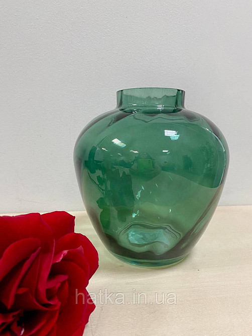 Ваза скляна 16*16*17 см "Амфора" зелене товсте скло Київ - фото 6