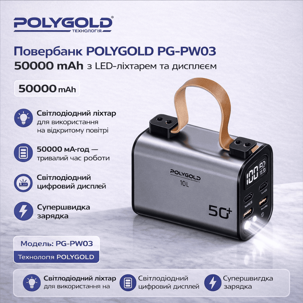 Повербанк Polygold PG-PW03 50000 mAh 100W Super Fast Charge Днепр - изображение 2