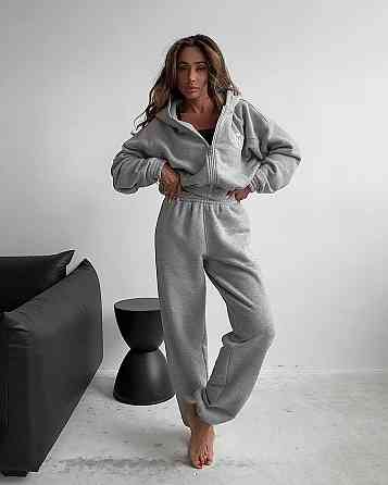 Жіночий стиглий повсякденний теплий костюм тринитка на флісі Сірий, 46/48 Одеса