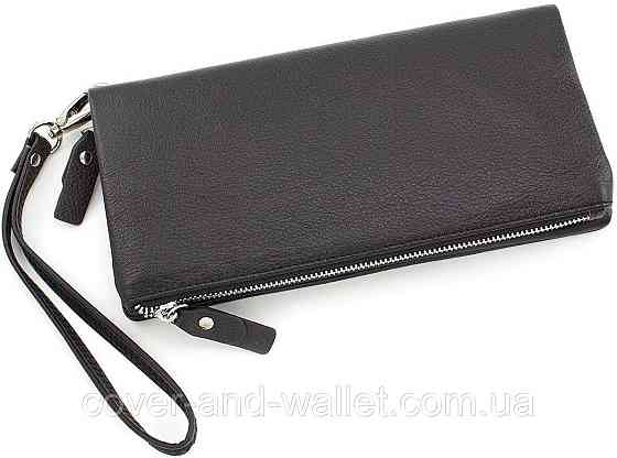 Мягкий кожаный кошелек клатч на две молнии черного цвета ST Leather 022 Киев