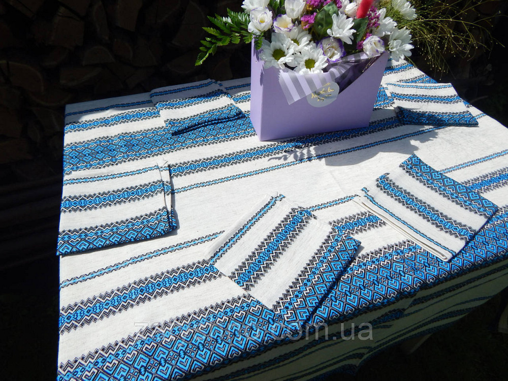 Синяя скатерть и салфетки вышитые Киев - изображение 6
