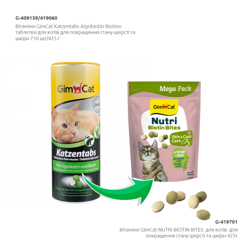 Вітаміни GimCat Nutri Biotin Bites для котів для покращення стану шерсті та шкіри з морськими водоростями 425 г Київ - фото 3