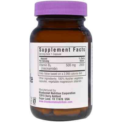 Вітамін Bluebonnet Nutrition Ніацинамід (B3) 500мг, 60 гелевих капсул (BLB0466) Вінниця
