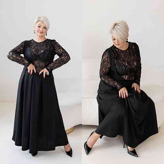 Жіночий стильний комплект: лонгслів і сукня батал трикотаж+гіпюр Одеса