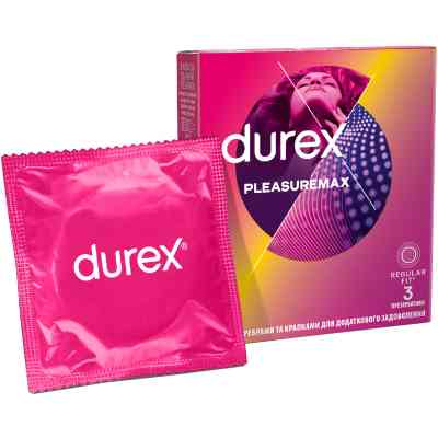 Презервативи Durex Pleasuremax з силіконовою змазкою з ребрами та крапками 3 шт. (5038483203989) Вінниця