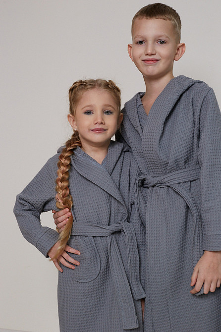 Халат детский вафельный Ideal Textile с капюшоном серый (56860660) Черновцы - изображение 3