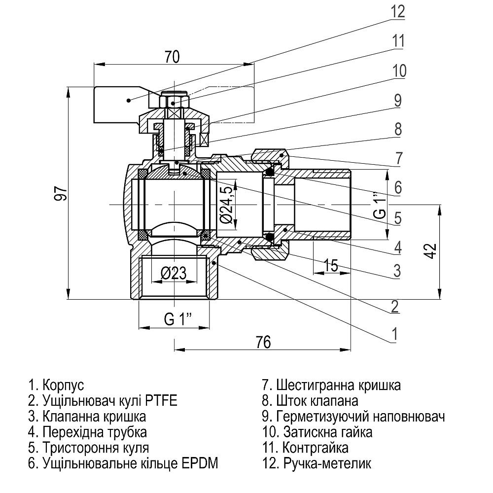 Кран кульовий кутовий з американкою SELBA 1″ SL1543 Луцк - изображение 4