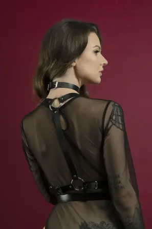 Портупея на тіло Feral Feelings - Harness, натуральна шкіра, колір чорний Львів