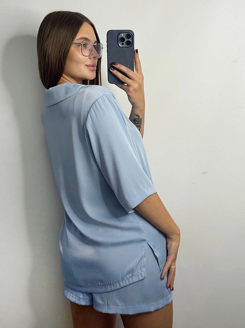 Женский костюм-двойка из сатина Голубой XL-2XL Харьков - изображение 4