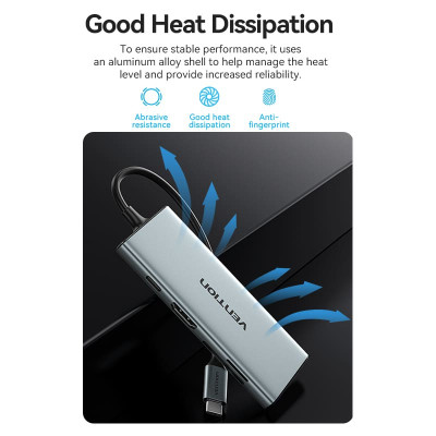 Концентратор Vention USB 3.1 Type-C to HDMI/USB 3.0x3/SD/TF/PD 100W 7-in-1 (TOPHB) Вінниця - фото 6