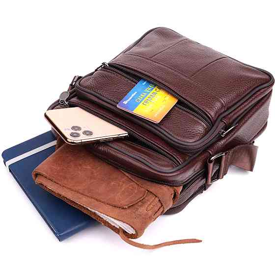 Зручна чоловіча сумка з натуральної шкіри Коричневий (Vintage) Київ