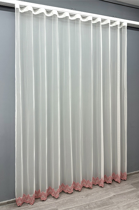 Тюль VR-Textil 1698т Грек-сетка с вышивкой Молочный с розовым 300х270 см (42-0718) Киев - изображение 3