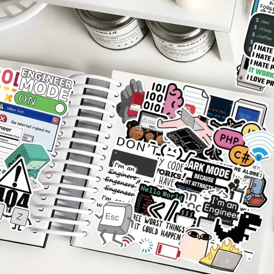Набор наклеек «Программист мемы» – 50 шт, водонепроницаемые, матовые Киев