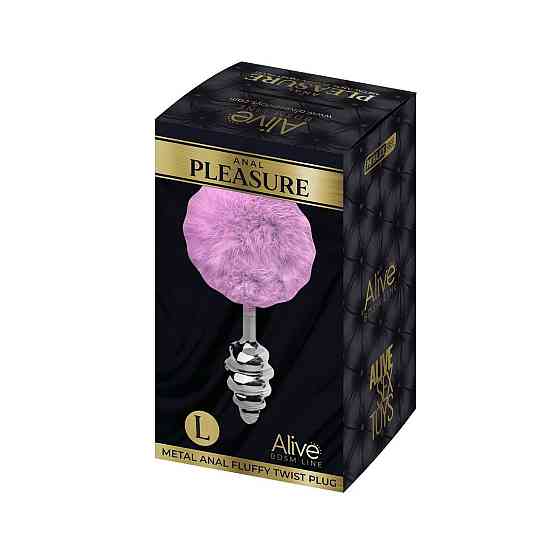 Металева анальна пробка Кролячий хвостик Alive Fluffy Twist Plug L Purple, діаметр 3,8 см Sex Aura Київ