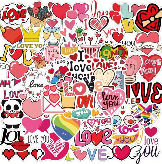 Наклейки Love сердца 50 шт виниловые водостойкие декор 5 см Киев - изображение 3